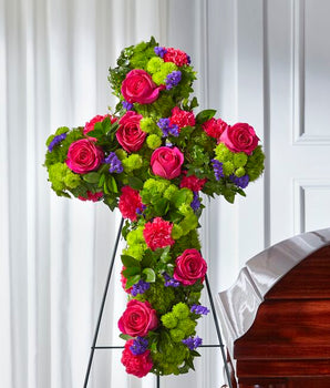 tribute rose floral cross easel